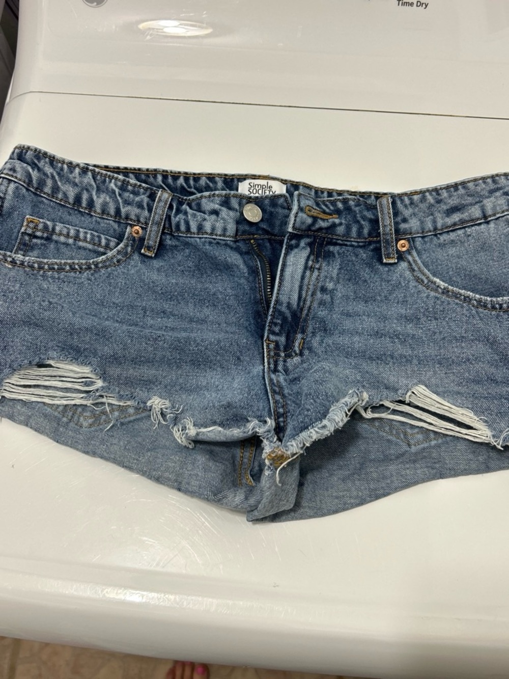 Simple Society Women's Light Blue Distressed Jean Shorts